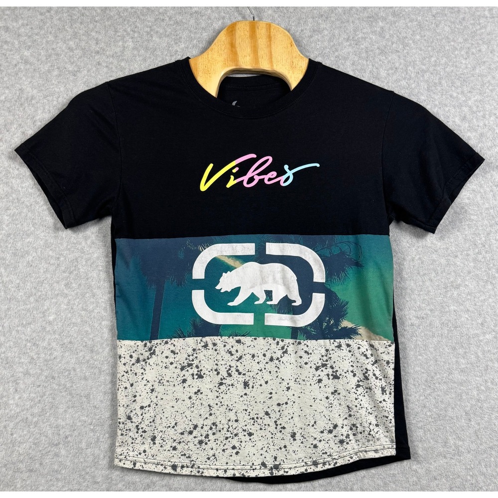 Vibes Graphic T-Shirt Mens Medium Black Bear Palm Splatter Tee